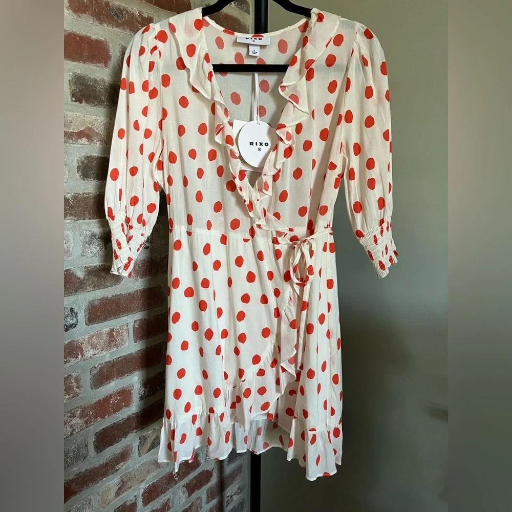 Rixo for Target Polka Dot Puff Sleeve Ruffle Wrap Dress NWT | size small